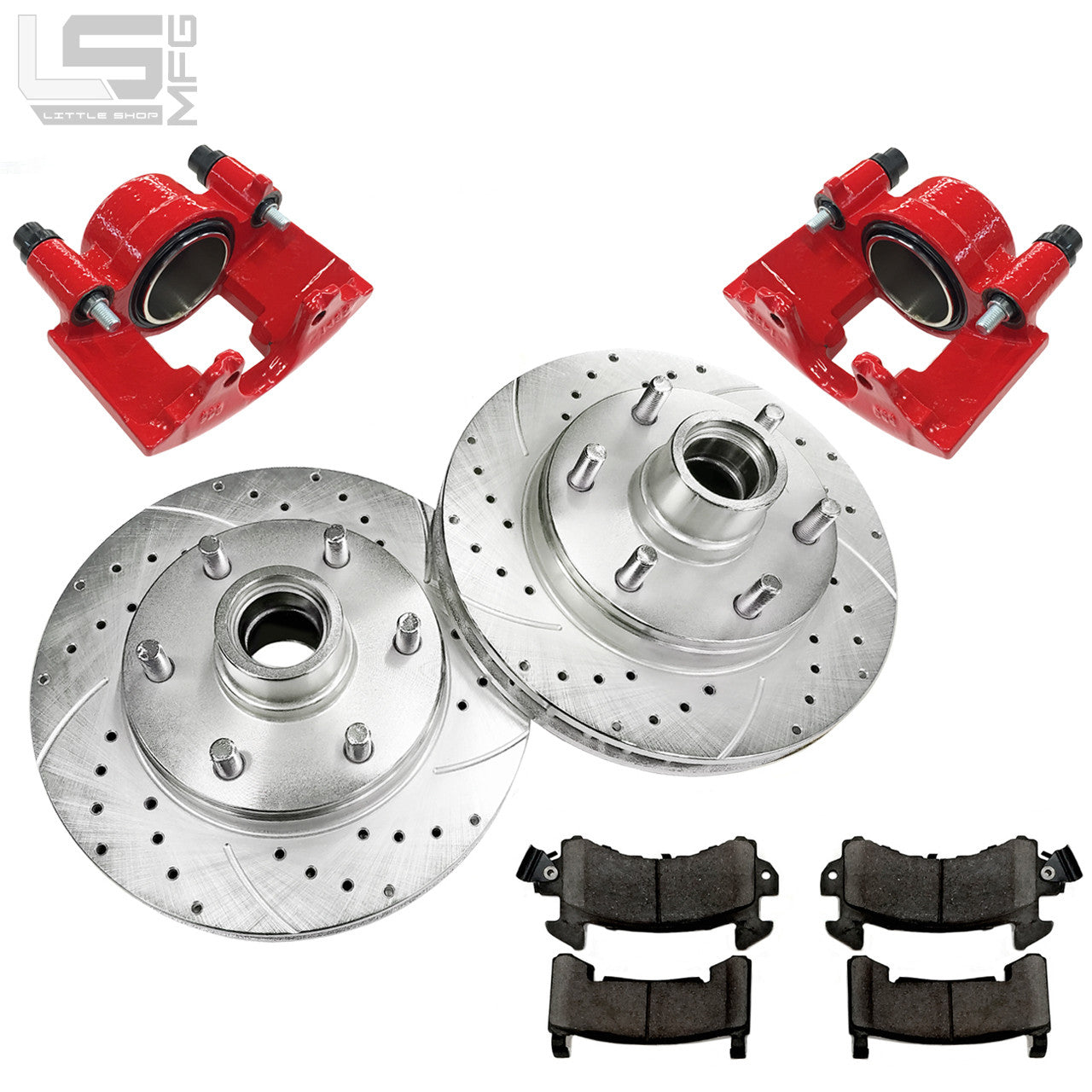 6-Lug Swap Rotors drilled and slotted, red powdercoat caliper option