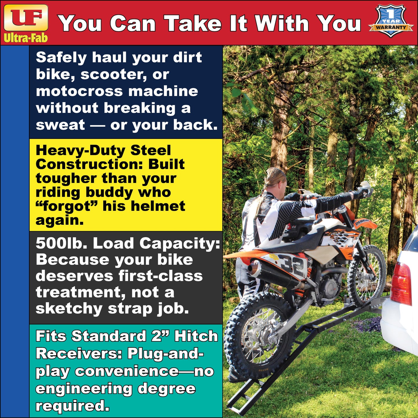 Ultra-Fab Hitch-Mount Motorcycle Carrier - 1988-1998 Chevy/GMC C/K Series