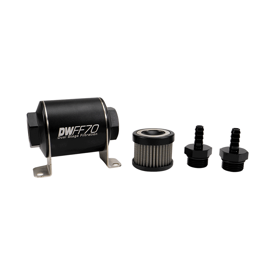 DeatschWerks 70mm In-Line Fuel Filter Kit - 5 Micron, 5/16" Barb