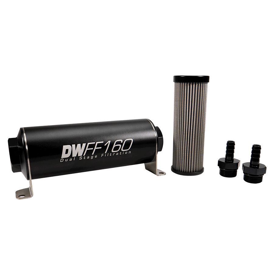 DeatschWerks 160mm In-Line Fuel Filter Kit - 40 Micron, 3/8 Barb