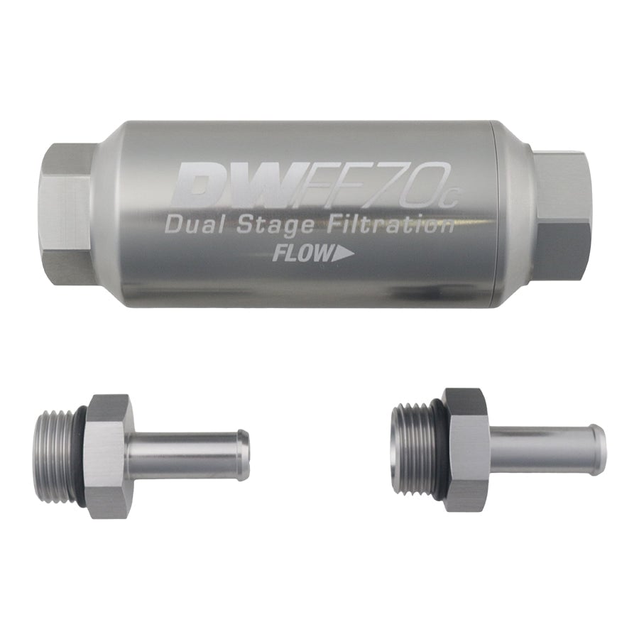 DeatschWerks 70mm Compact In-Line Fuel Filter Kit - 10 Micron, 3/8 Barb