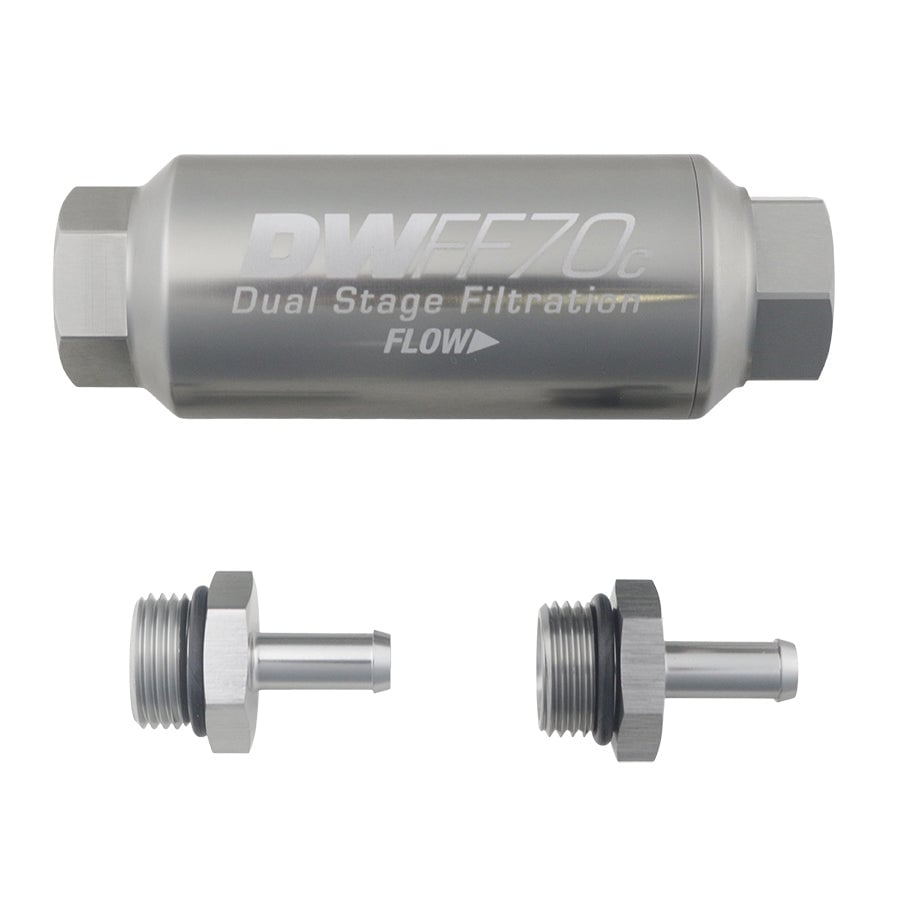 DeatschWerks 70mm Compact In-Line Fuel Filter Kit - 10 Micron, 5/16 Barb