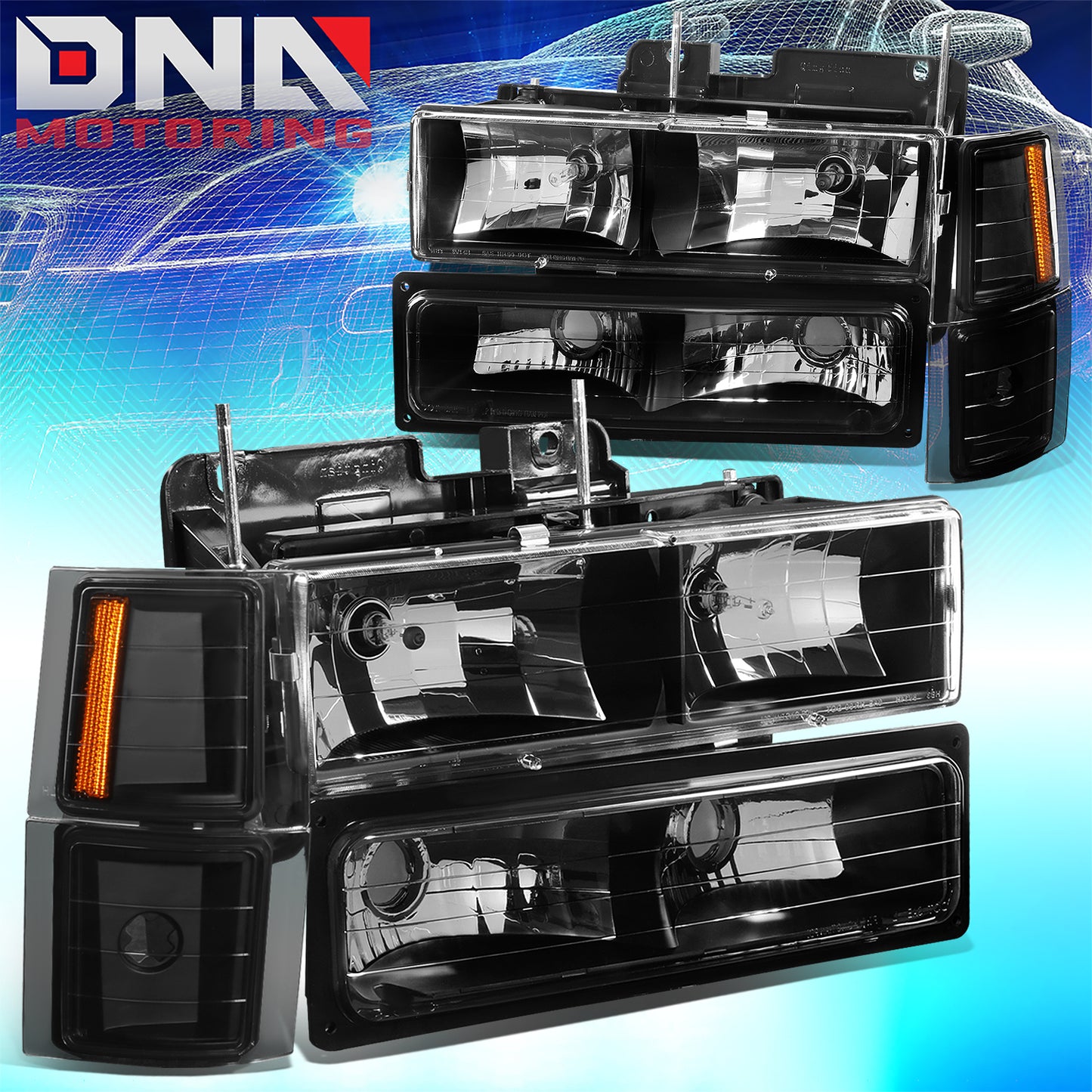 DNA Motoring OEM Style Headlights - Black/Amber - 94-98 Chevy C10
