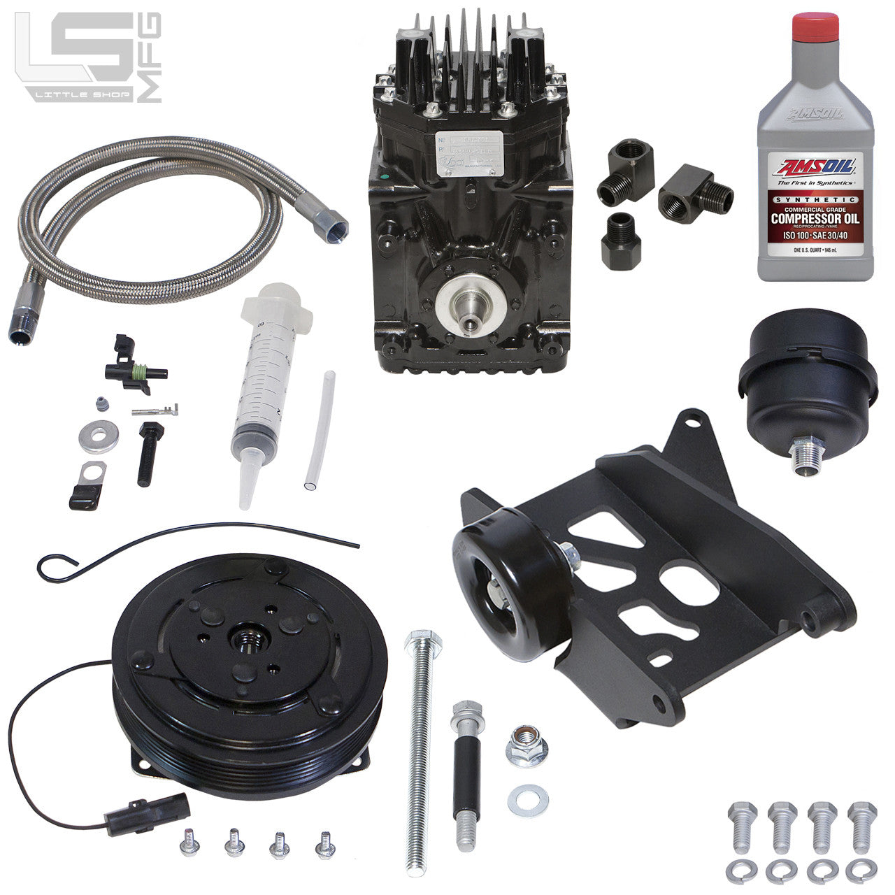 GM Pre-Vortec Belt Driven Compressor Kit SLM kit contents