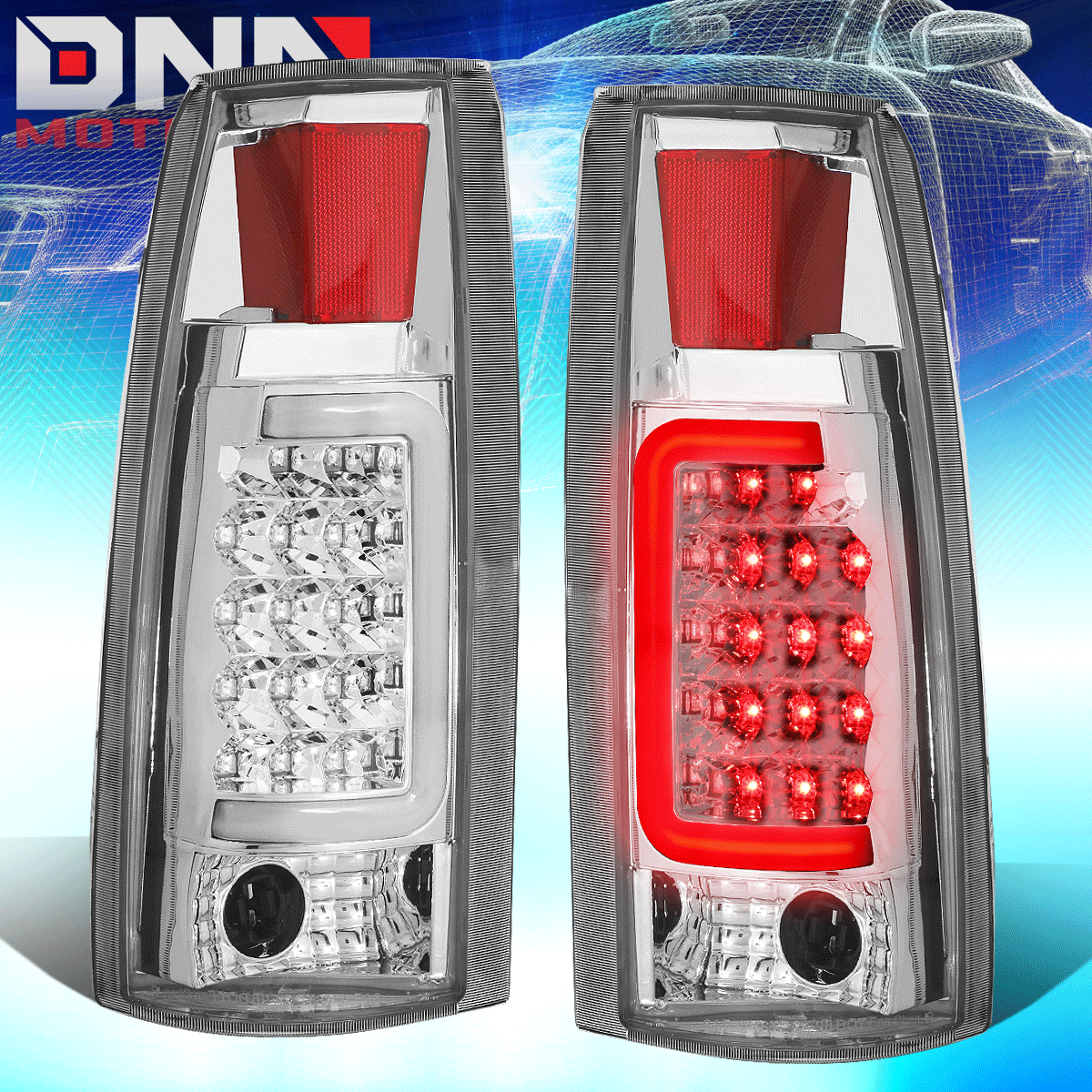 DNA Motoring LED Tube Tail Lights - Chrome/Clear - 88-99 Chevy/GMC C/K1500-3500