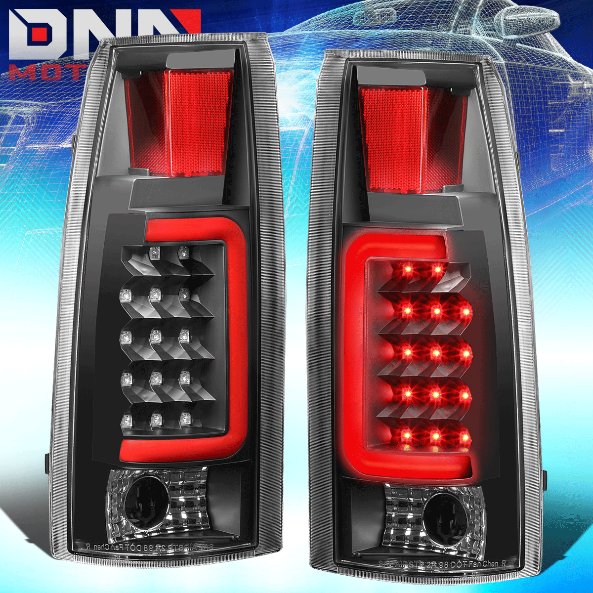 DNA Motoring LED Red C-Bar Tail Lights - Black/Clear - 88-99 Chevy/GMC C/K1500-3500
