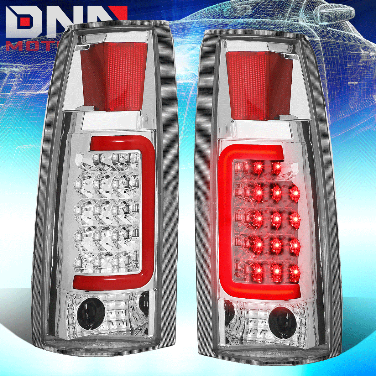 DNA Motoring LED Red C-Bar Tail Lights - Chrome/Clear - 88-99 Chevy/GMC C/K1500-3500