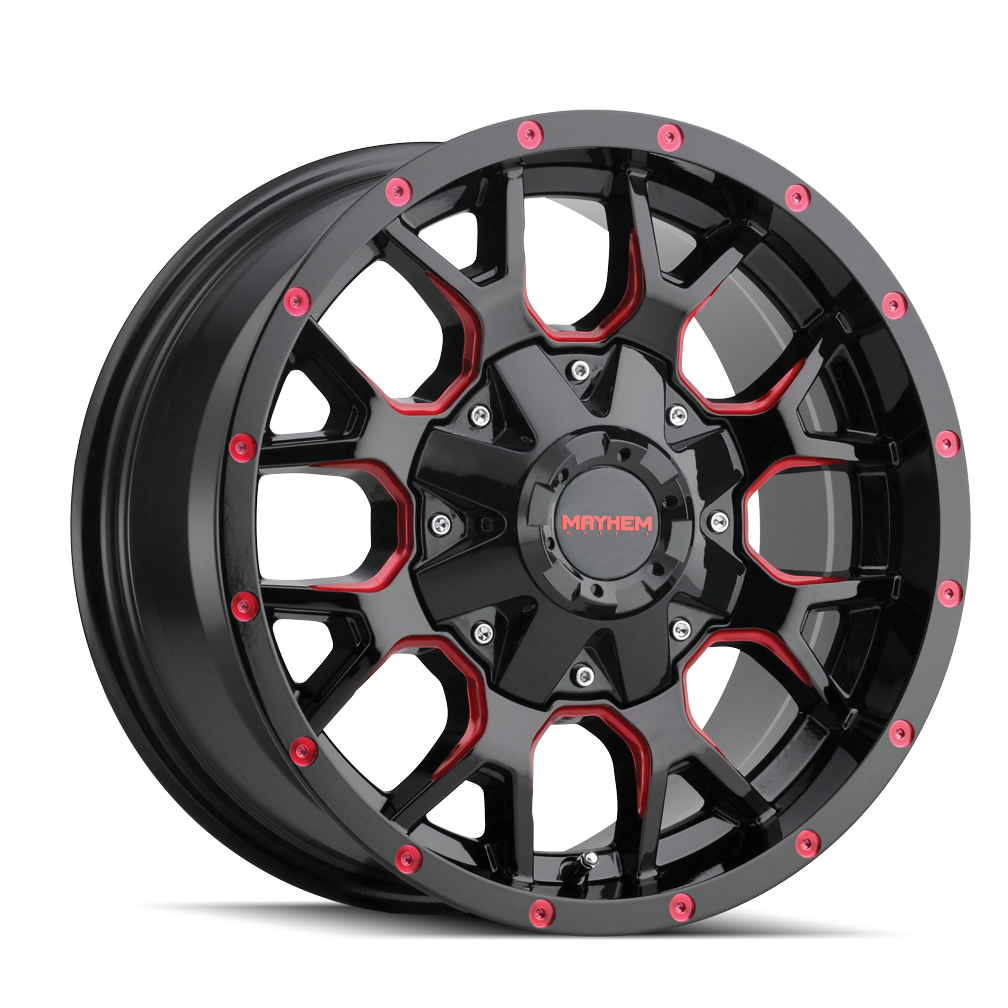 Warrior 8015 17x9 Offset -12mm 5x127 8015 Gloss Black Milled Prism Red