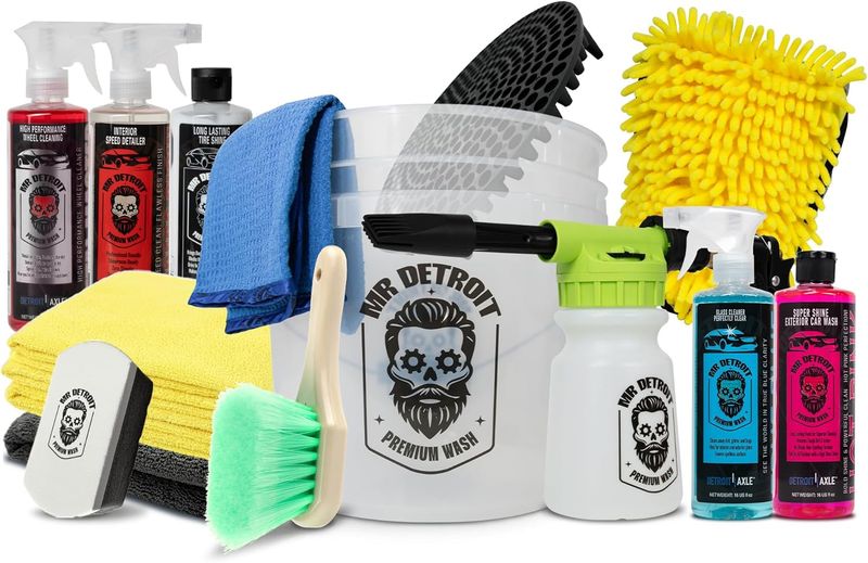 14pc Car Wash Kit w/Foam Blaster, 3.5 Gal Bucket, Car Cleaners, Towels & More