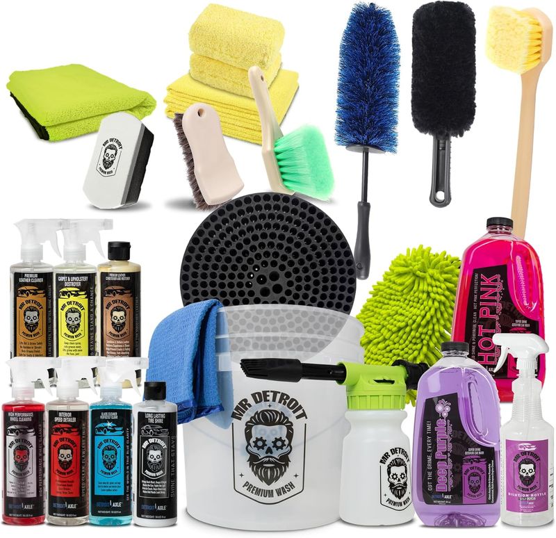24pc Car Wash Kit w/Foam Blaster, Bucket, Towels, Wash Mitt & More