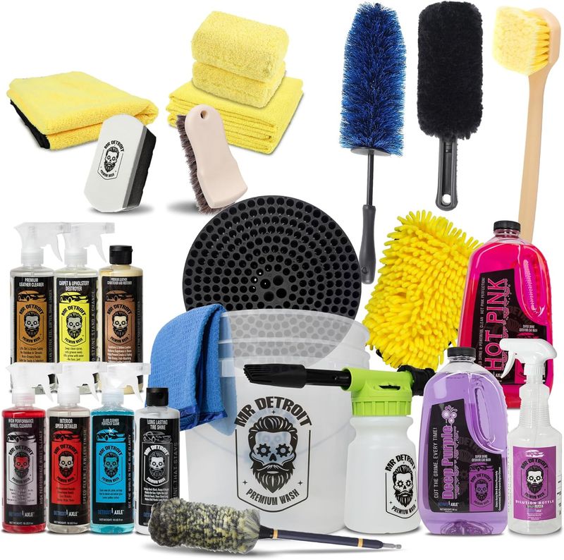 24pc Car Wash Kit w/Foam Blaster, Bucket & Filter, Car Care Cleaners & More