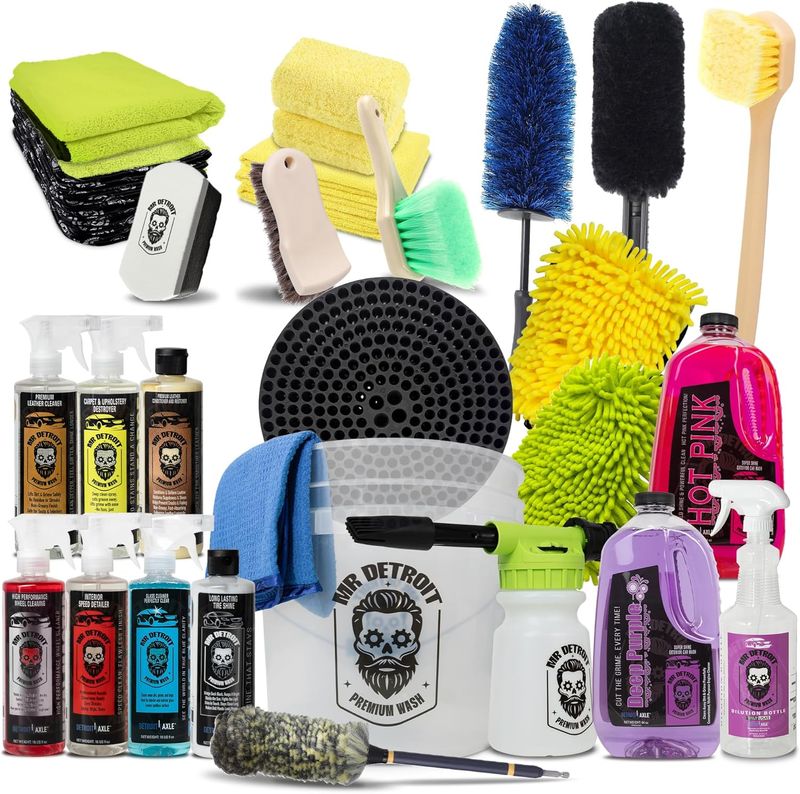 27pc Car Wash Kit w/Foam Blaster, Soap, Bucket, Glove, Degreaser & More