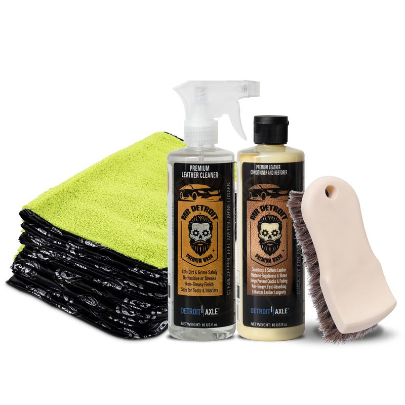 4pc Leather Care Kit with Cleaner, Conditioner, Brush & Microfiber Towels