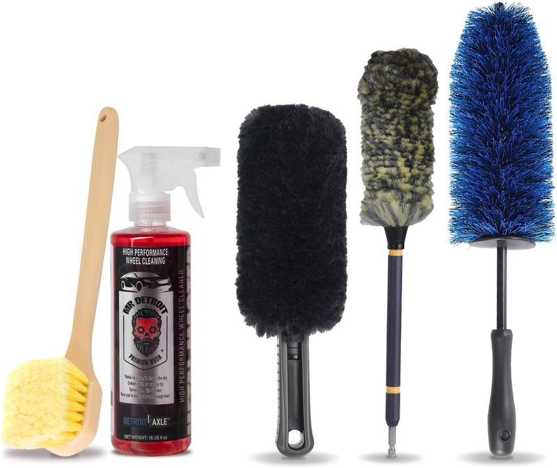 5pc Car Cleaning Kit w/Wheel Brushes and Cleaner, Drill Wheel Brushes & More