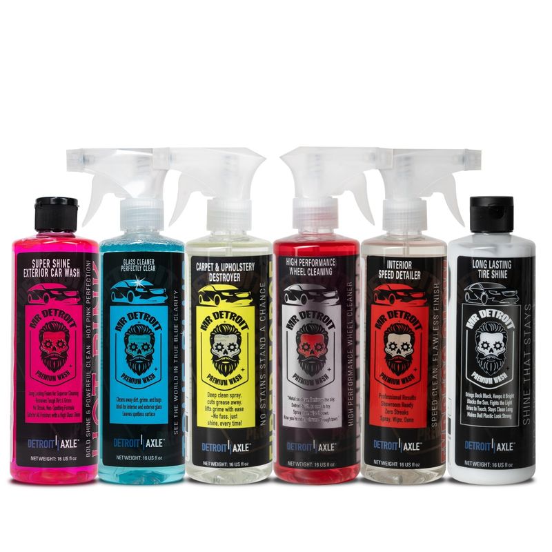 6pc Car Cleaning Kit w/16oz Glass Cleaner, Speed Detailer, Wash Soap & More