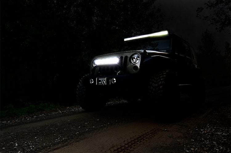 Rough Country 20 Inch Chrome Series LED Light Bar - installed on truck at night