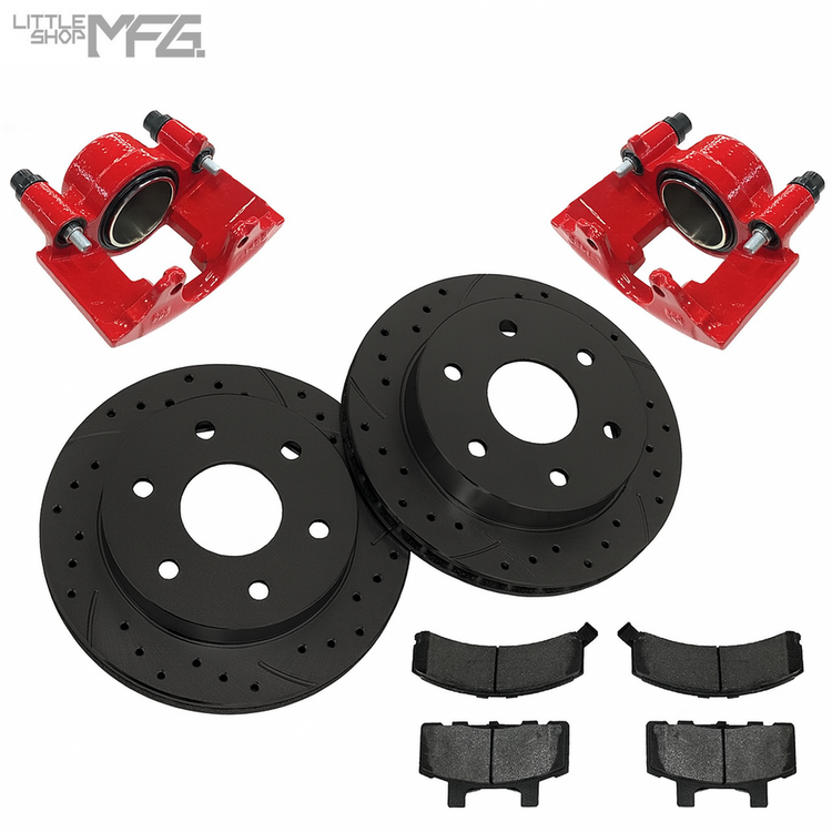 GM 88-00 K1500 Front Brake Upgrade Kit - Red Powdercoat caliper, factory hoses