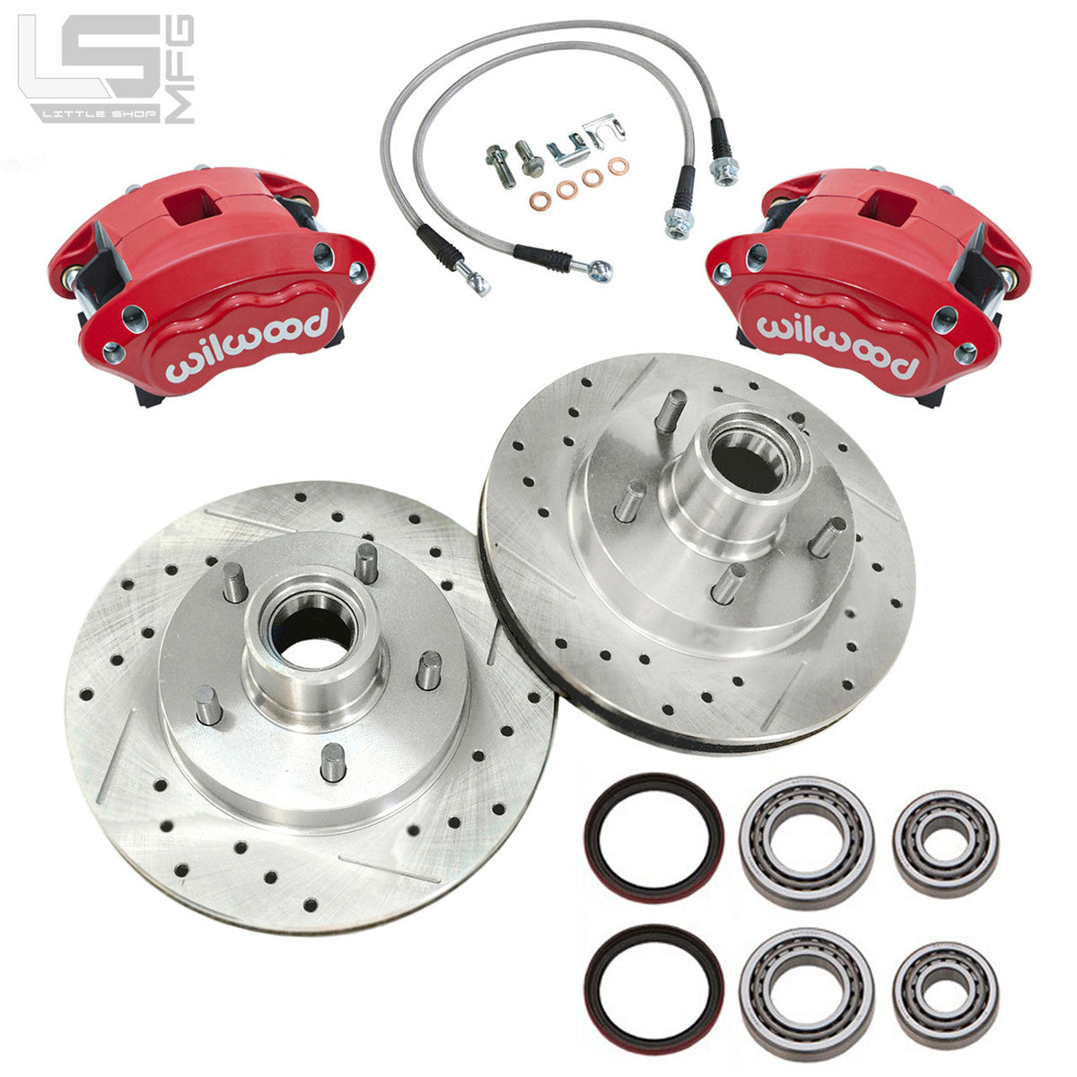 Front Wilwood Caliper Upgrade Kit red calipers with braided hoses