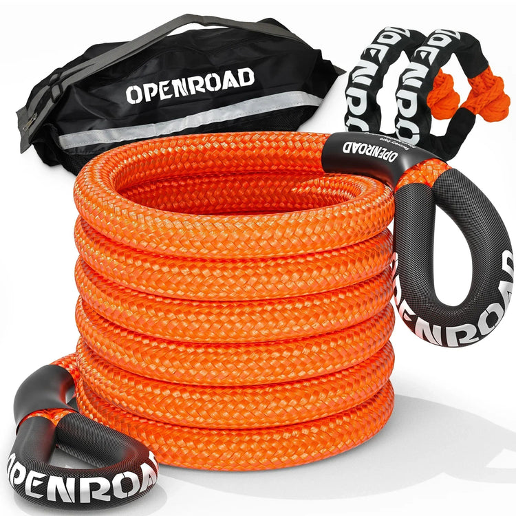 OPENROAD Kinetic Recovery Tow Rope Orange with Soft Shackle