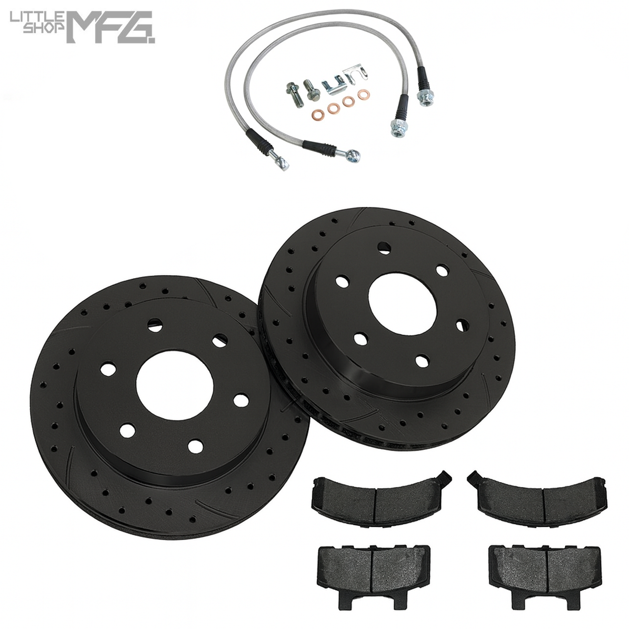 GM 88-00 K1500 Front Brake Upgrade Kit - None caliper, braided stainless hoses