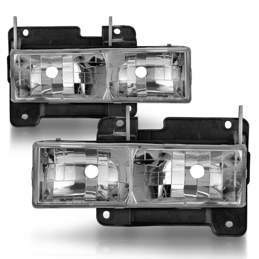 ANZO USA Crystal Headlights - Chrome/Clear - 88-98 Chevy/GMC C/K1500-3500 (Bulbs Not Included)
