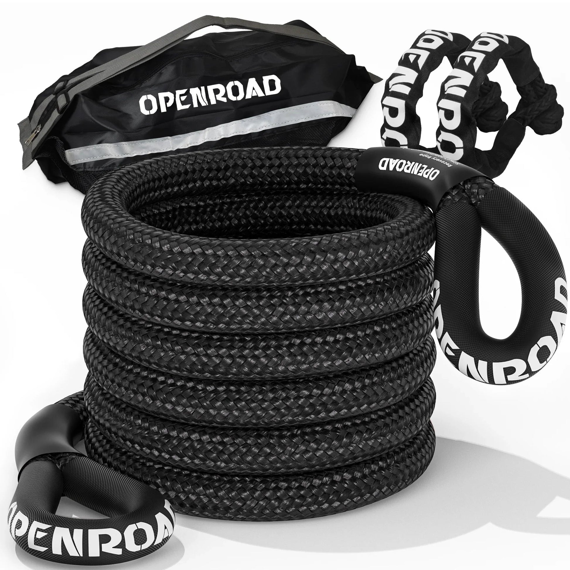 OPENROAD Kinetic Recovery Tow Rope Black with Soft Shackle