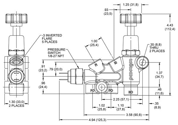 Wilwood Combination Proportioning Valve dimension drawing