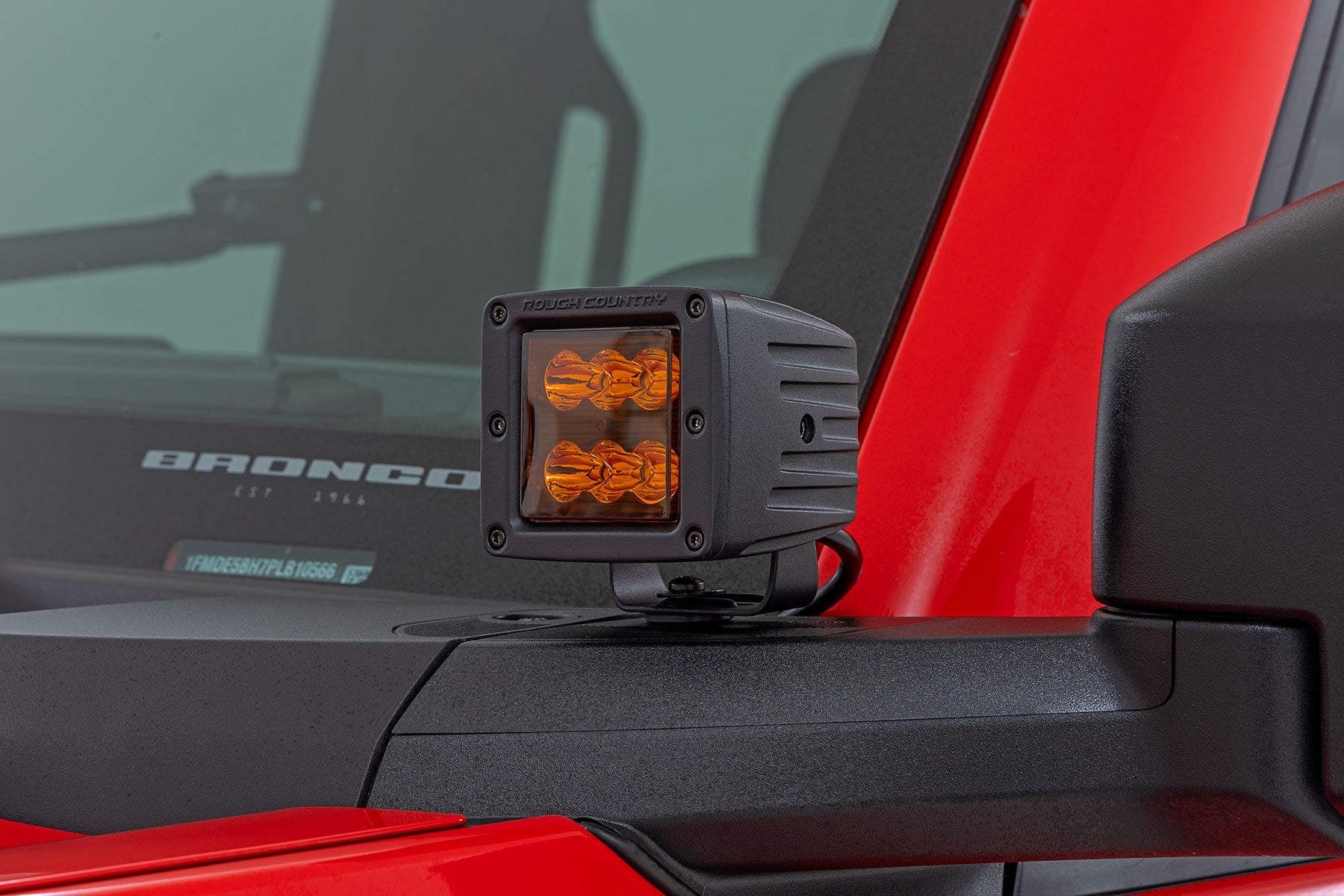 Rough Country 2 Inch Amber Lens LED Light Pods - installed on truck