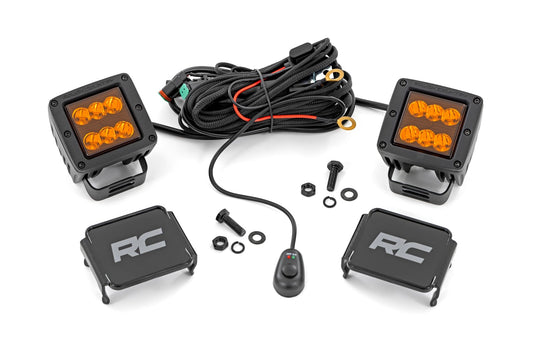 Rough Country 2 Inch Amber Lens LED Light Pods Square - main view
