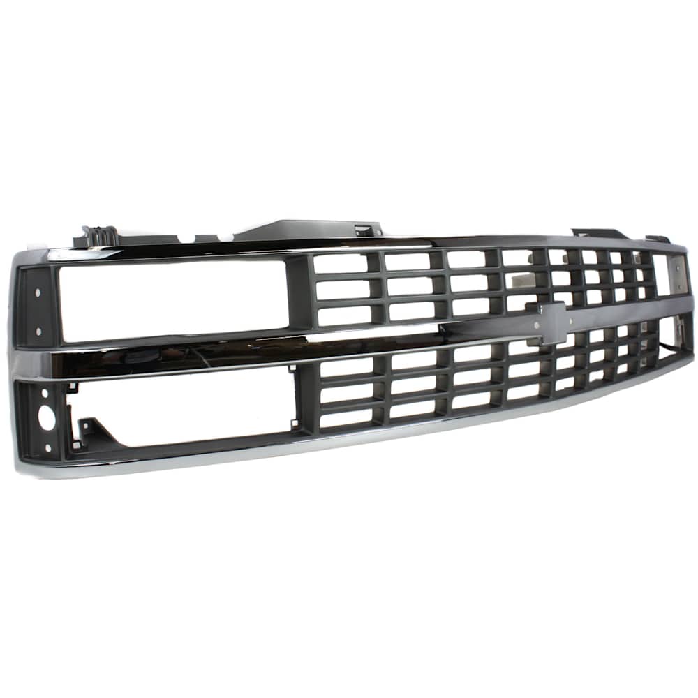 1989-1993 Chevy C/K pickup grille, chrome shell black insert, front view
