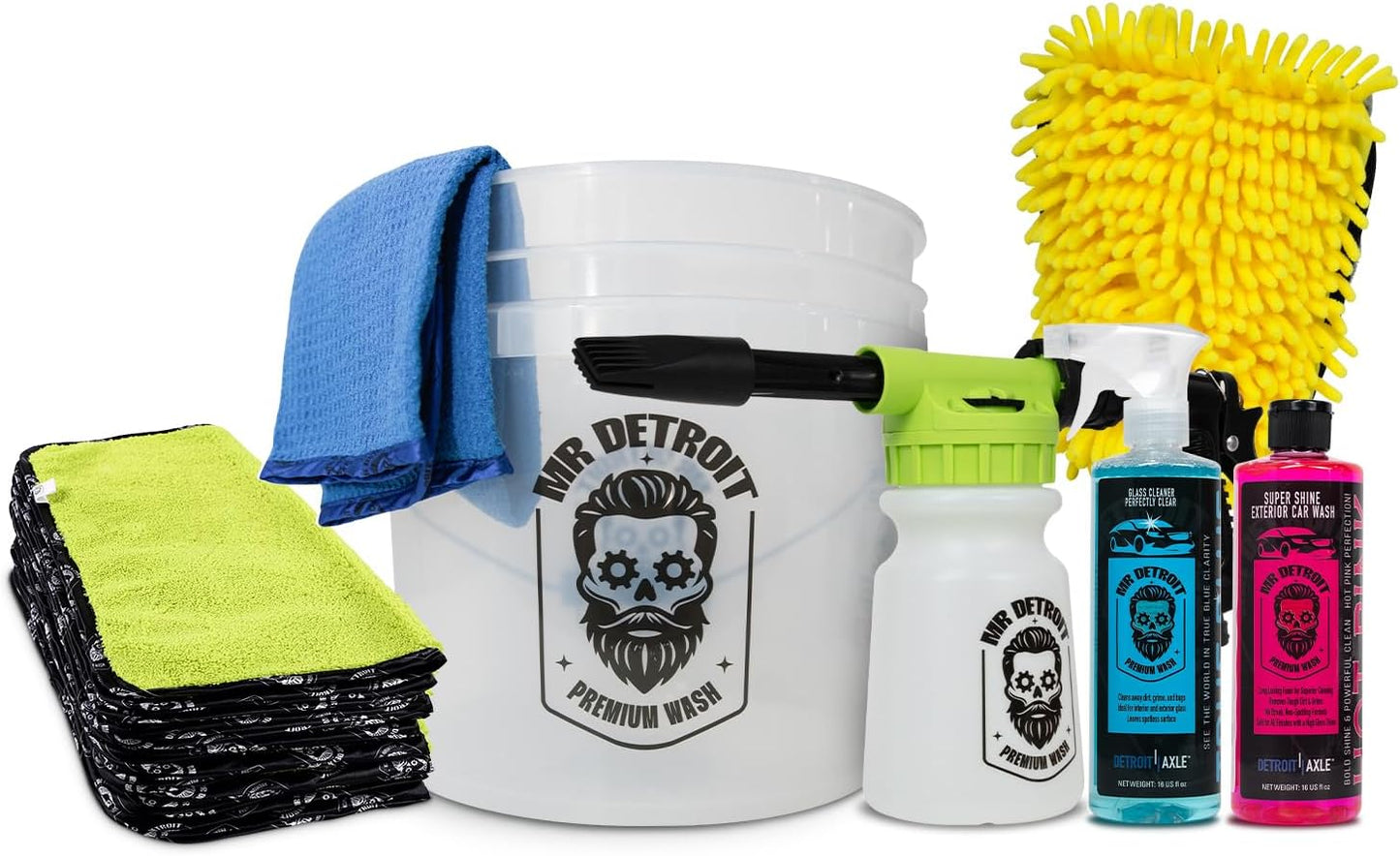 7pc Car Wash Kit w/Blaster, Bucket, 16oz Car Soap, 16oz Glass Cleaner & More (2)
