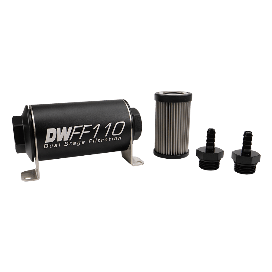 DeatschWerks 110mm In-Line Fuel Filter Kit - 5 Micron, 5/16 Barb