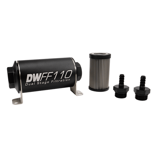 DeatschWerks 110mm In-Line Fuel Filter Kit - 40 Micron, 5/16 Barb