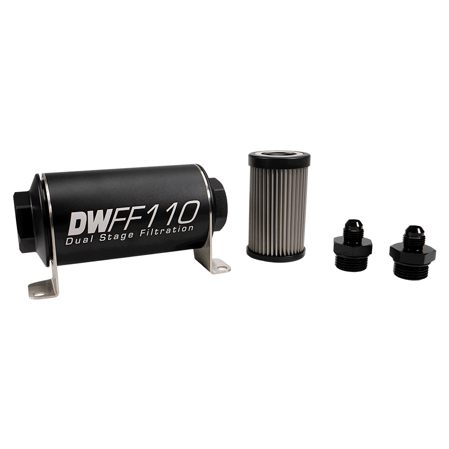 DeatschWerks 110mm In-Line Fuel Filter Kit - 40 Micron, -6AN