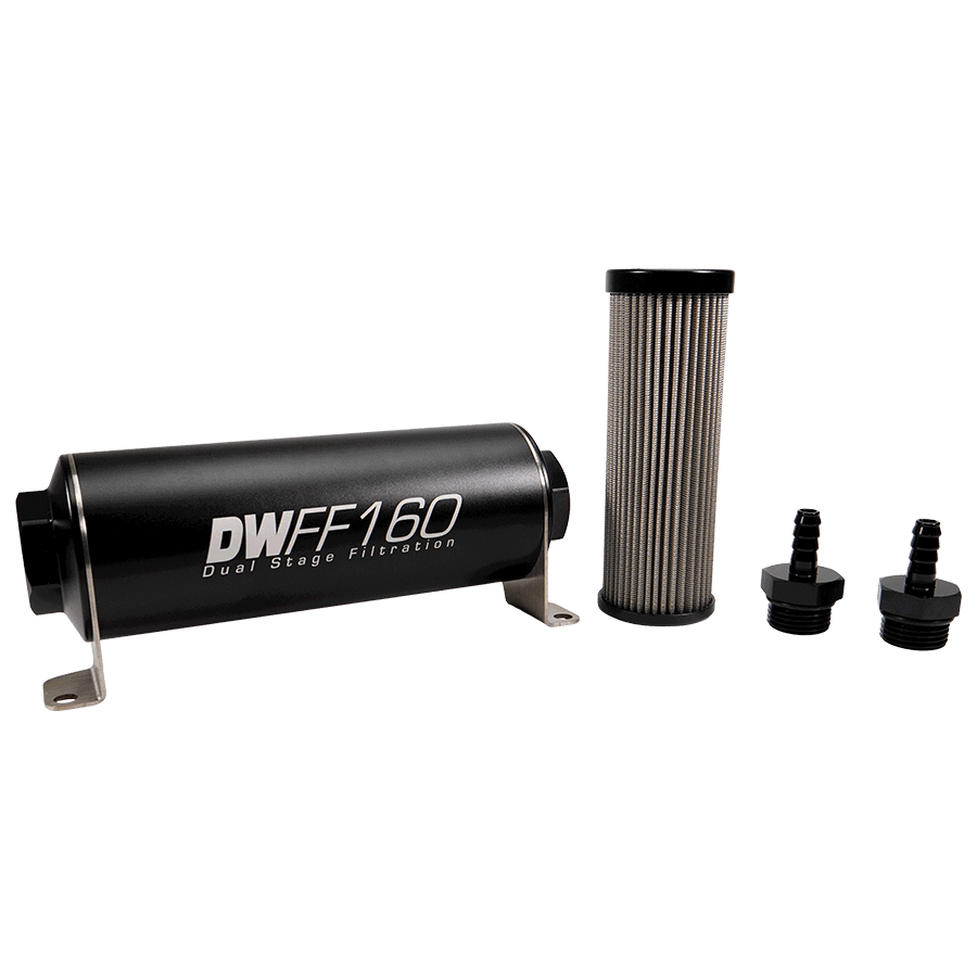 DeatschWerks 160mm In-Line Fuel Filter Kit - 5 Micron, 5/16 Barb