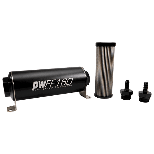 DeatschWerks 160mm In-Line Fuel Filter Kit - 100 Micron, 5/16 Barb