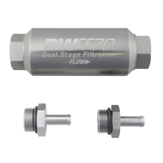 DeatschWerks 70mm Compact In-Line Fuel Filter Kit - 10 Micron, 5/16 Barb