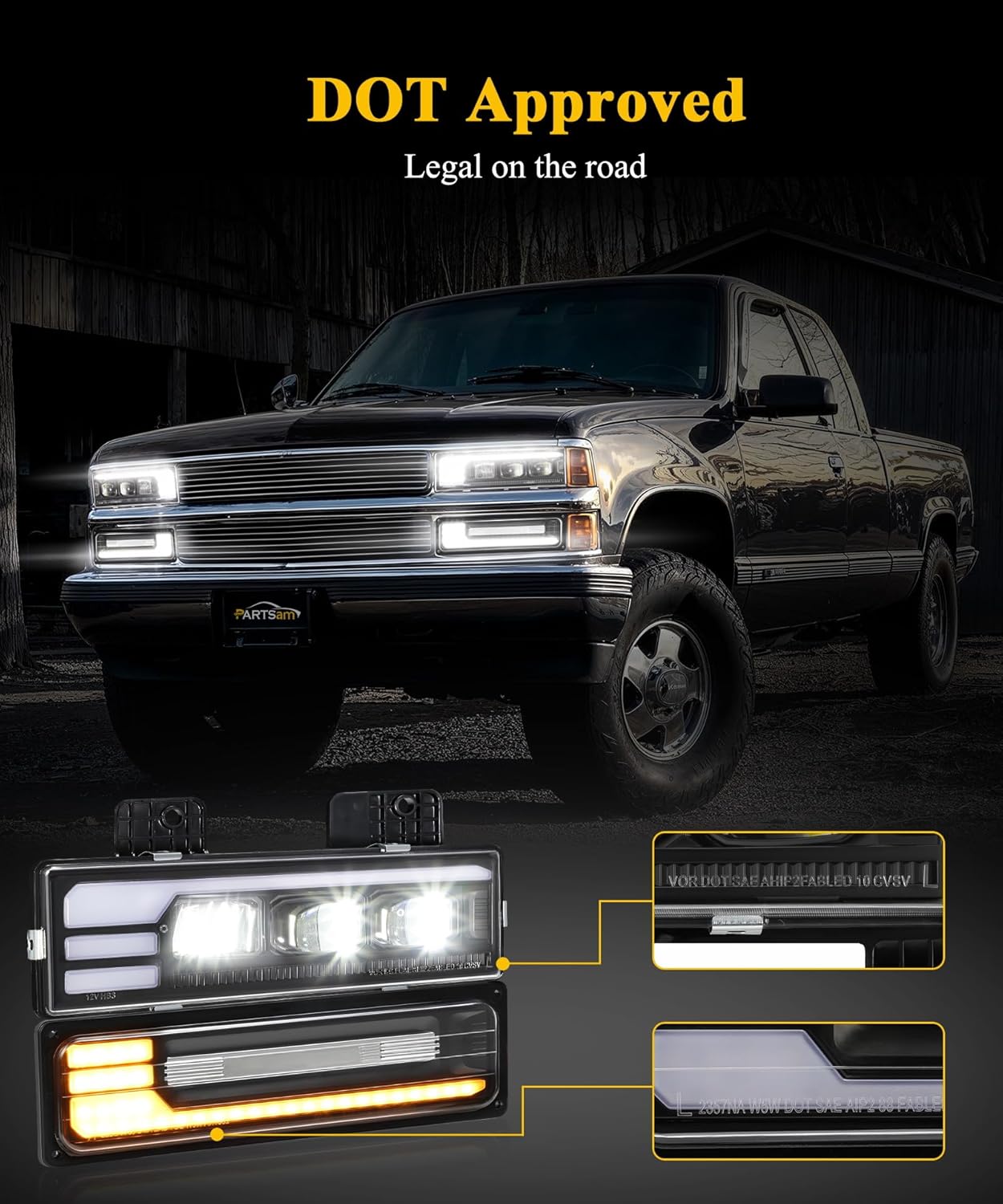 Partsam LED Headlights Assembly for OBS Truck 88-98 - specs