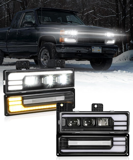 Partsam LED Headlights Assembly for OBS Truck 88-98 - front view