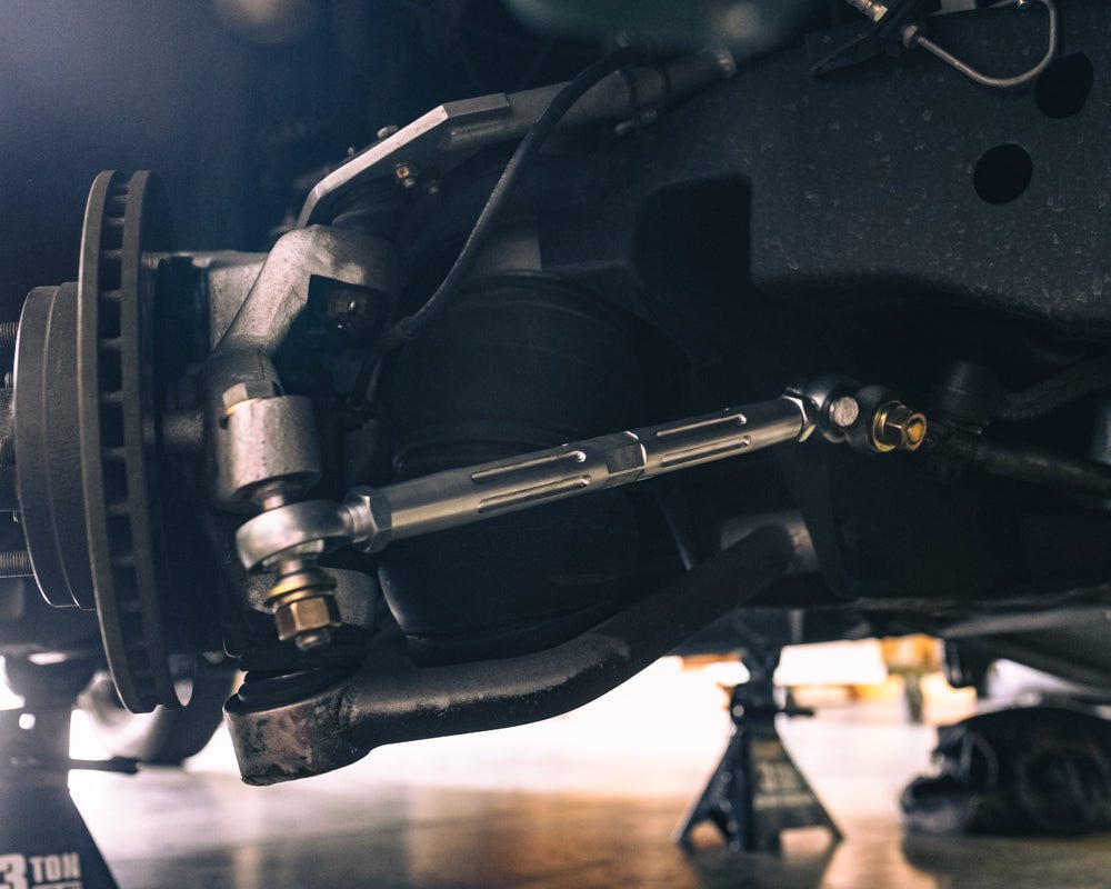 Billet Narrowed Tie Rods installed on OBS front suspension