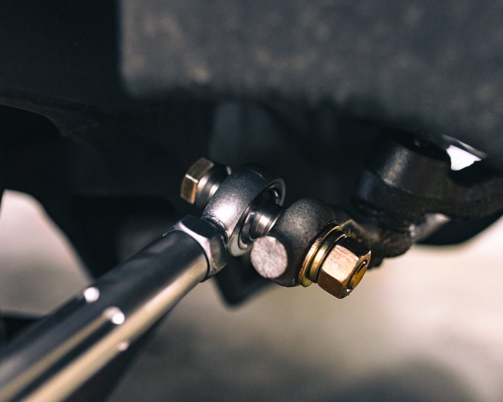 Billet Narrowed Tie Rods installed close-up