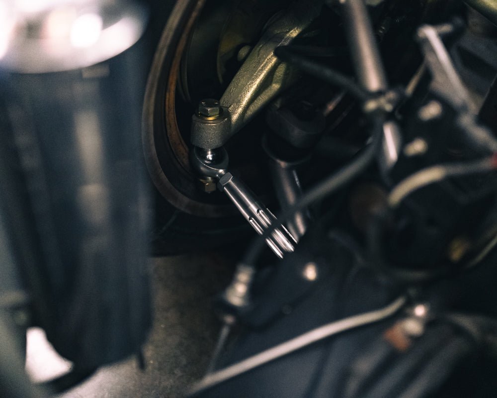 Billet Narrowed Tie Rods installed on narrowed front end