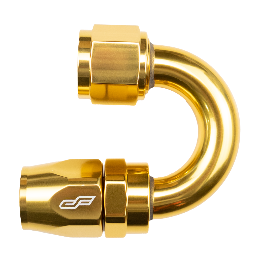 -4 AN 180 Degree Female Aluminum Hose End Fitting - Gold
