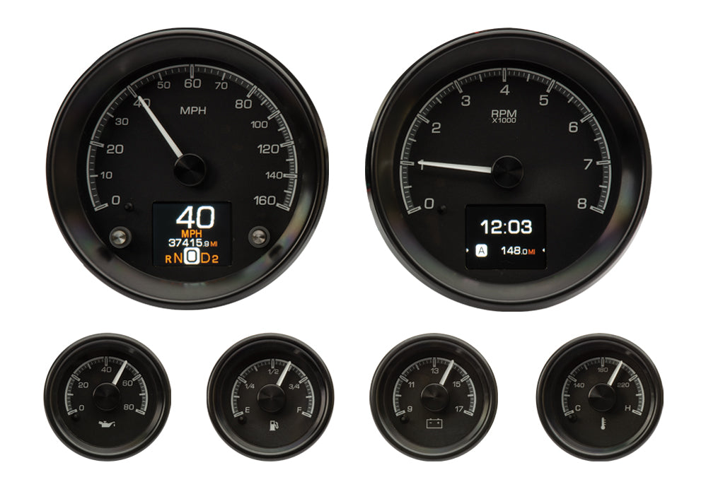 Dakota Digital HDX universal 6-gauge black bezel daytime