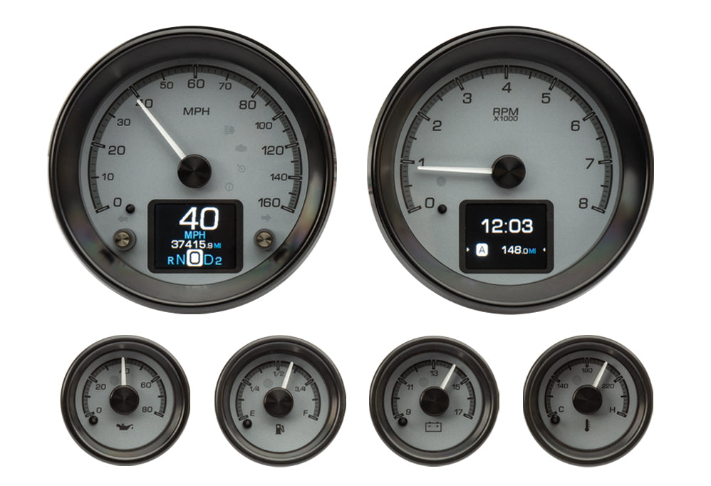 Dakota Digital HDX universal 6-gauge silver bezel daytime