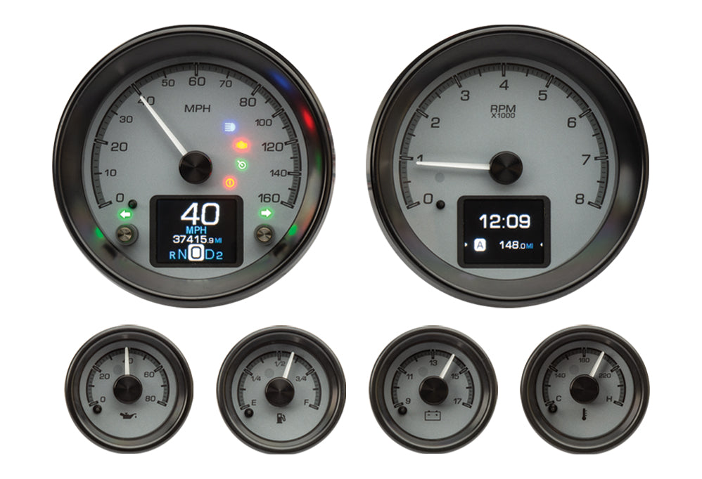 Dakota Digital HDX universal 6-gauge silver bezel with indicators