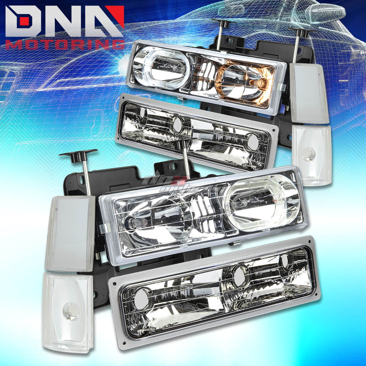 DNA Motoring Halo Headlights Chrome 88-93 Chevy C10