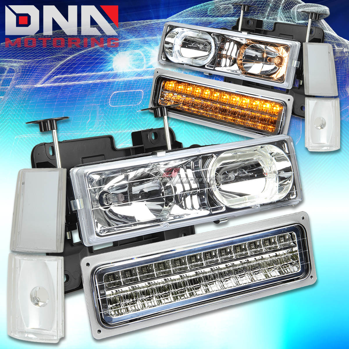 DNA Motoring Halo LED Headlights Clear 88-93 Chevy C10