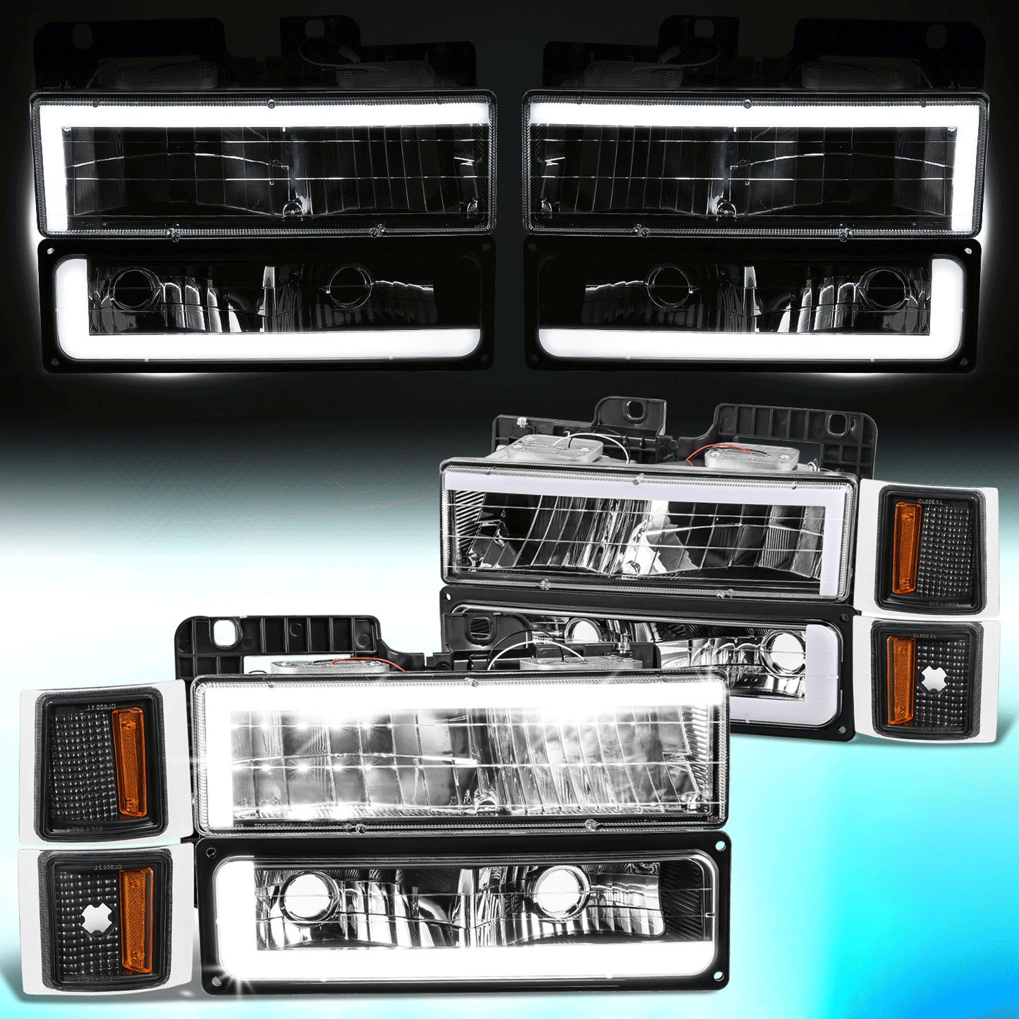 DNA Motoring LED Bar Headlight Set (LB2 Style) - Black/Amber - 94-98 Chevy C/K1500-3500