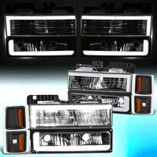 DNA Motoring LED Bar Headlight Set (LB2 Style) - Black/Amber - 94-98 Chevy C/K1500-3500
